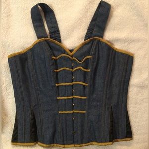 Tank top corset denim with mustard accents.